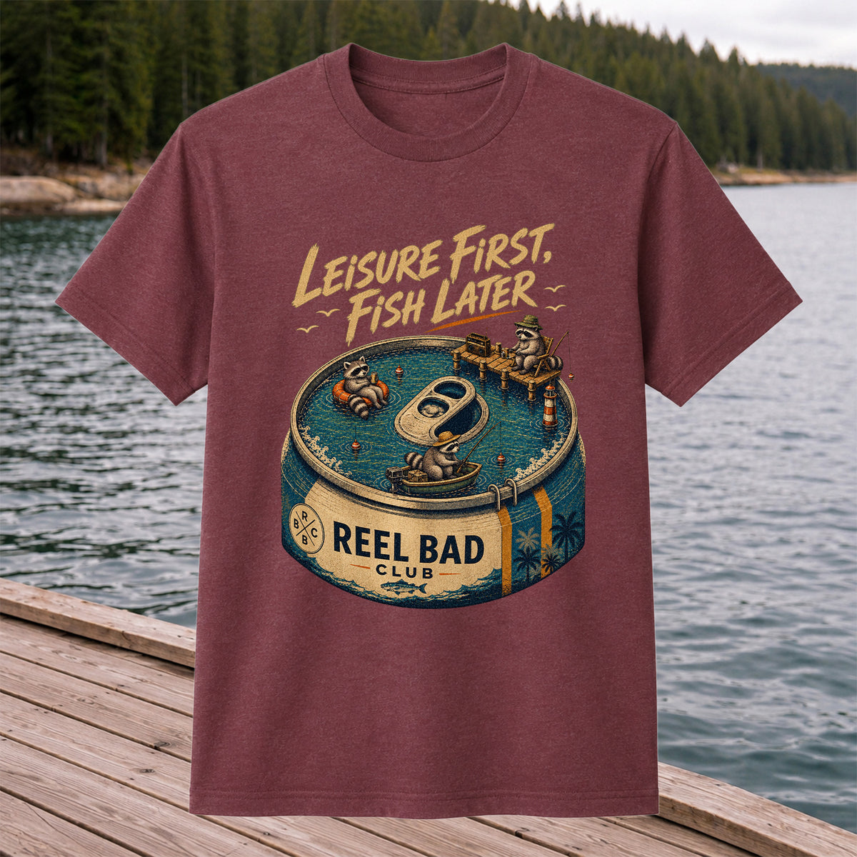 Raccoon Fishing Can Leisure Graphic T-Shirt
