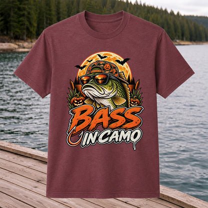 Bass in Camo Halloween Bass Fishing Graphic T-Shirt
