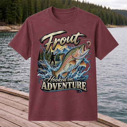 Trout Hooked on Adventure Mountain Fly Fishing T-Shirt
