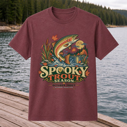 Spooky Trout Season Mid-Fall Fishing Graphic T-Shirt