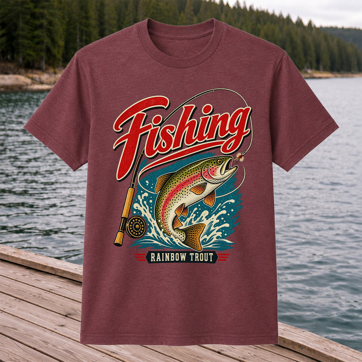 Vintage Rainbow Trout Fishing Graphic T-Shirt