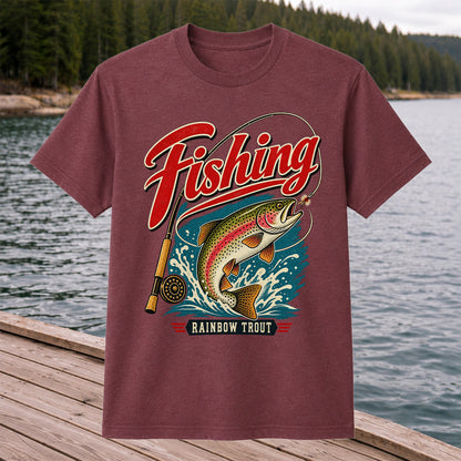 Vintage Rainbow Trout Fishing Graphic T-Shirt
