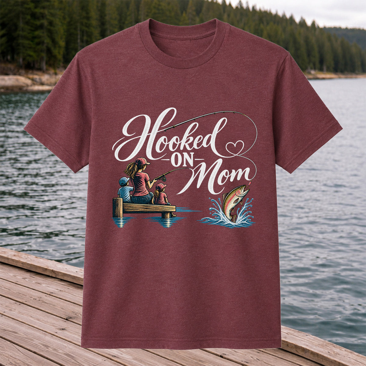 Hooked on Mom Family Fishing Graphic T-Shirt
