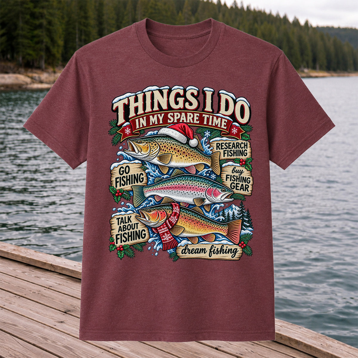 Things I Do in My Spare Time Christmas Trout Fishing T-Shirt