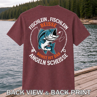 Fischlein Fischlein Beisse Funny Fishing Graphic T-Shirt | Back Print
