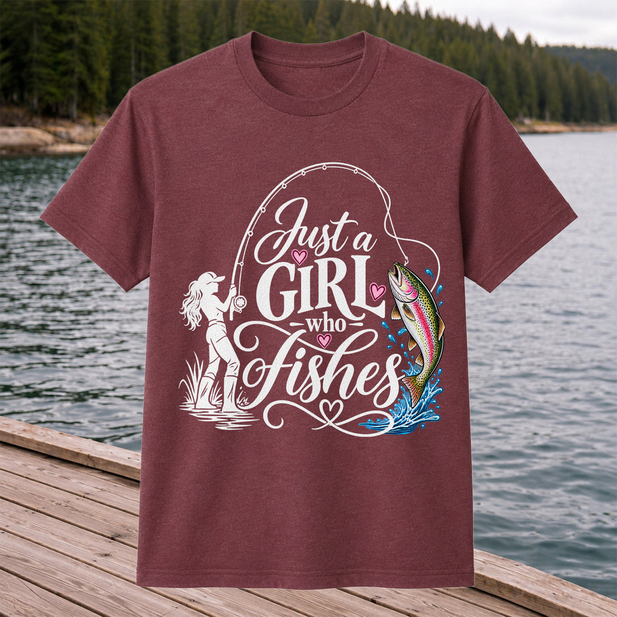 Just a Girl Who Fishes Rainbow Trout and Female Angler Fishing T-Shirt