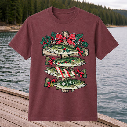 Christmas Bass Fishing Sign Holiday Graphic T-Shirt