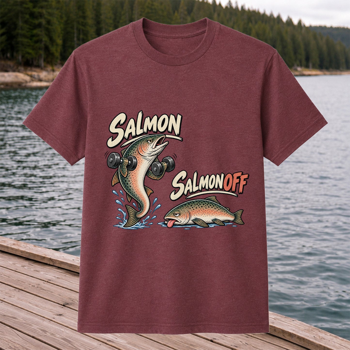 Salmon Salmon Off Funny Weightlifting Fish Fishing T-Shirt
