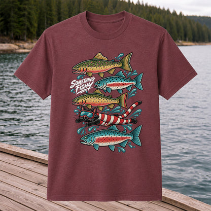 Something Fishy Trout and Snorkeler Fishing Graphic T-Shirt