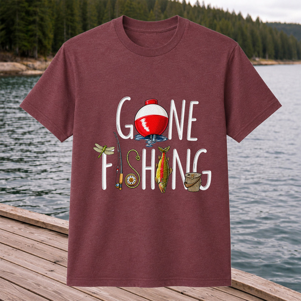 Gone Fishing Bobber Rod and Lure Graphic T-Shirt