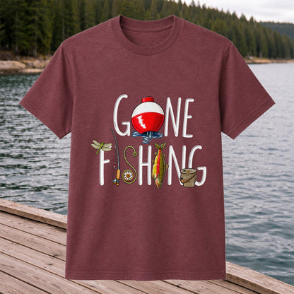 Gone Fishing Bobber Rod and Lure Graphic T-Shirt
