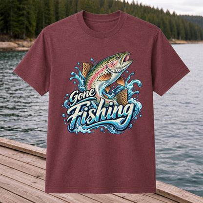Gone Fishing Jumping Rainbow Trout Splash Graphic T-Shirt