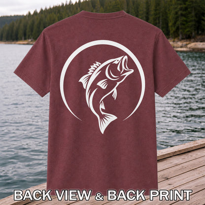 Minimalist Jumping Bass Fishing Silhouette T-Shirt | Back Print