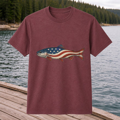American Flag Trout Patriotic Fishing Graphic T-Shirt