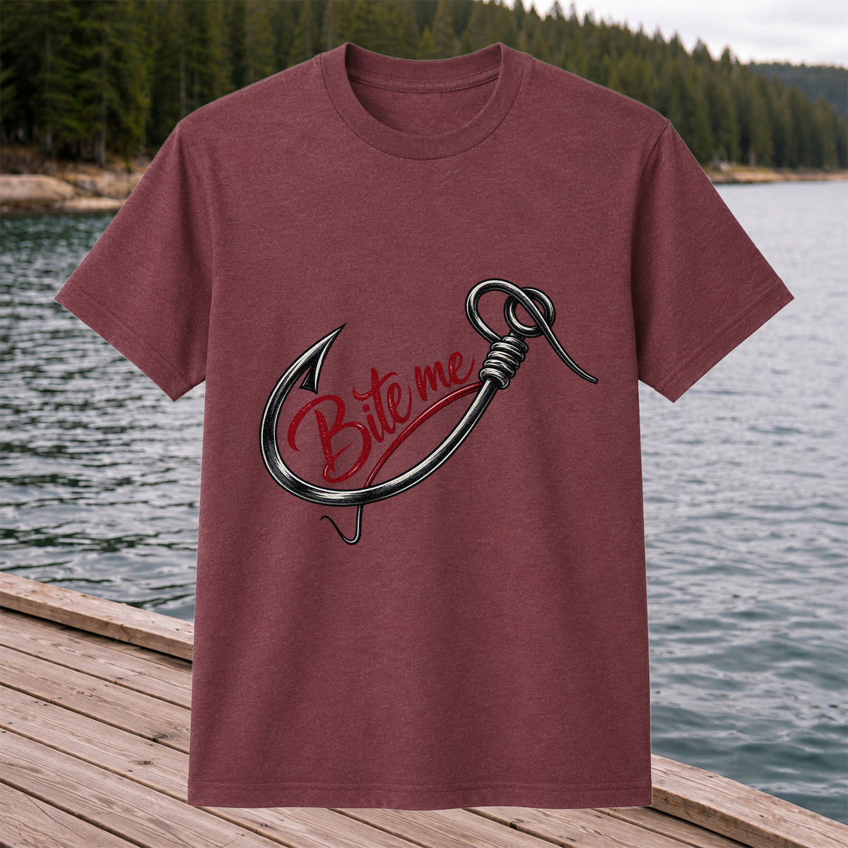 Bite Me Fishing Hook Funny Graphic T-Shirt