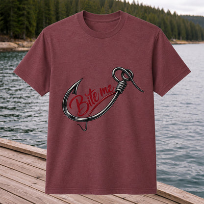 Bite Me Fishing Hook Funny Graphic T-Shirt