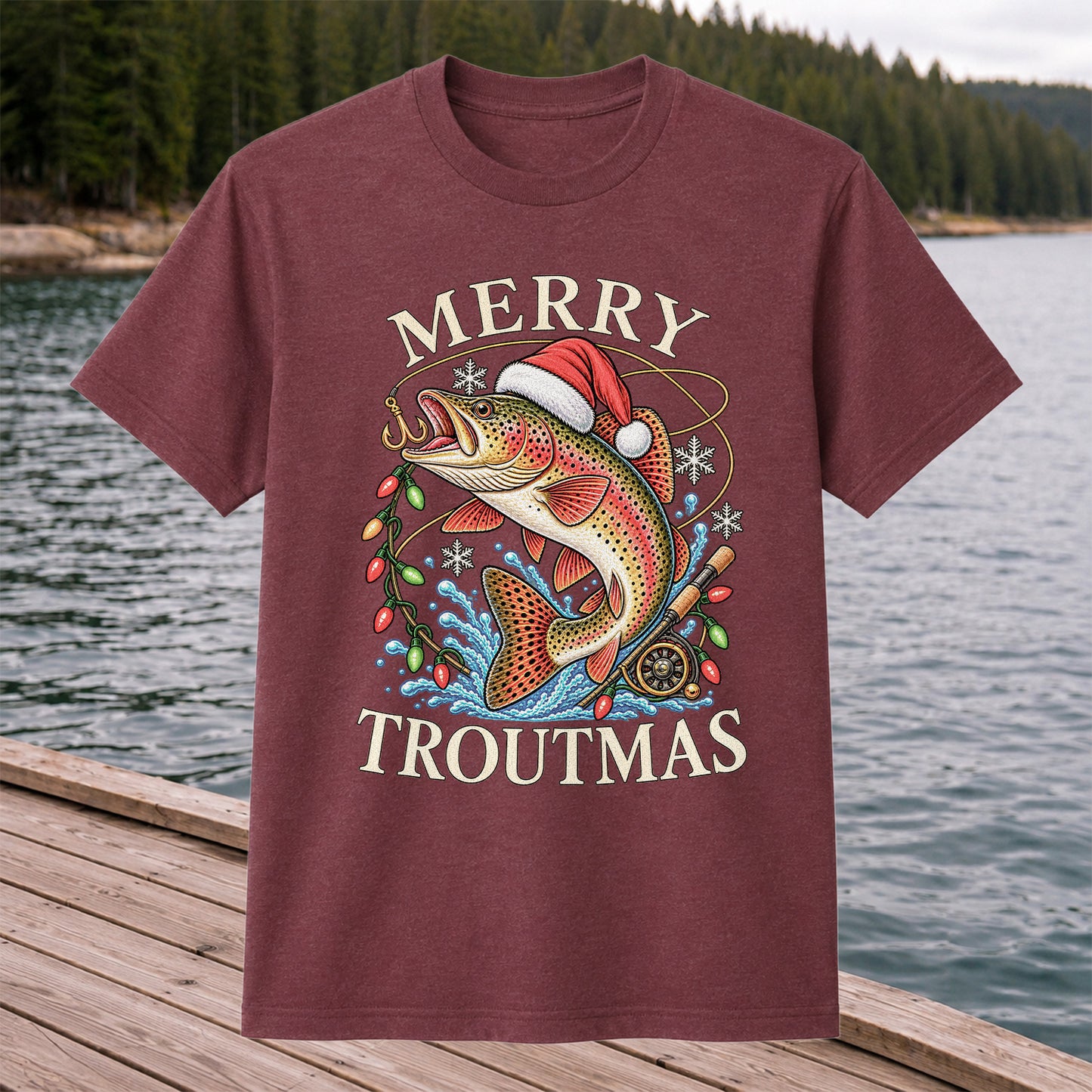 Merry Troutmas Rainbow Trout Christmas Fishing T-Shirt