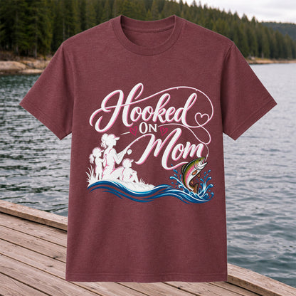 Hooked on Mom Rainbow Trout Family Fishing T-Shirt