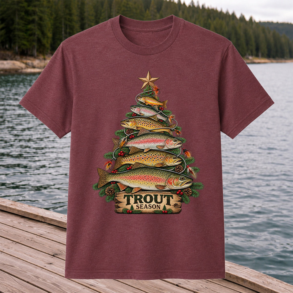 Trout Season Fish Christmas Tree Fishing T-Shirt
