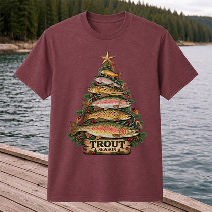 Trout Season Fish Christmas Tree Fishing T-Shirt