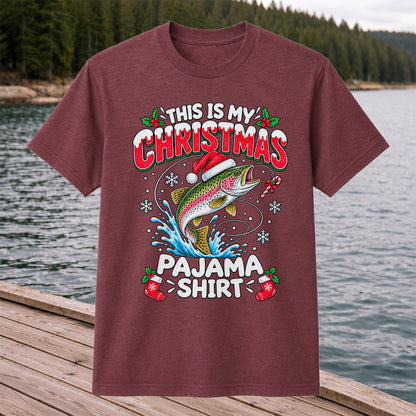 This Is My Christmas Pajama Shirt Rainbow Trout Fishing T-Shirt