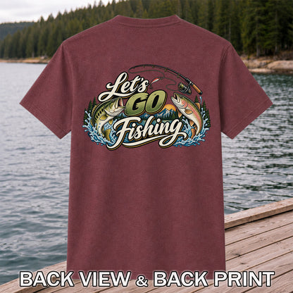Let's Go Fishing Bass and Rainbow Trout Graphic T-Shirt | Back Print