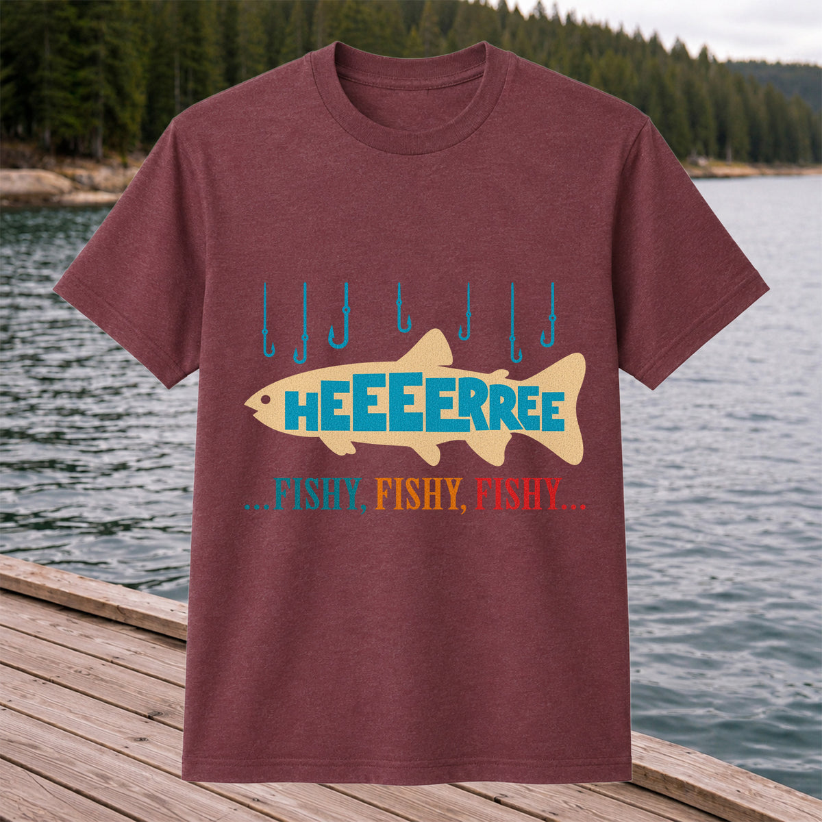 Heeeerrree Fishy Fishy Fishy Funny Fishing T-Shirt