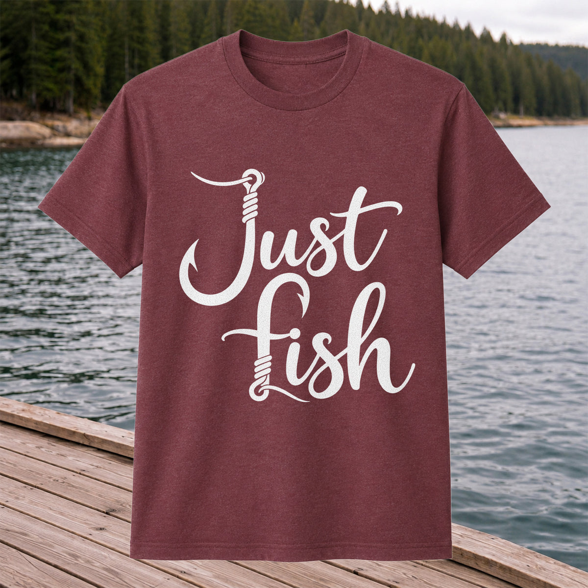 Just Fish Funny Fishing Hook Graphic T-Shirt