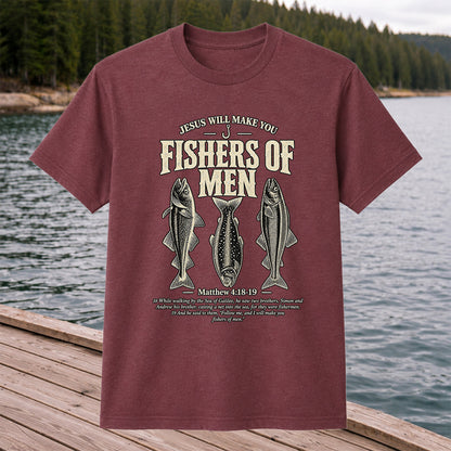 Jesus Will Make You Fishers of Men Matthew 4:18-19 Vintage Fish Graphic T-Shirt