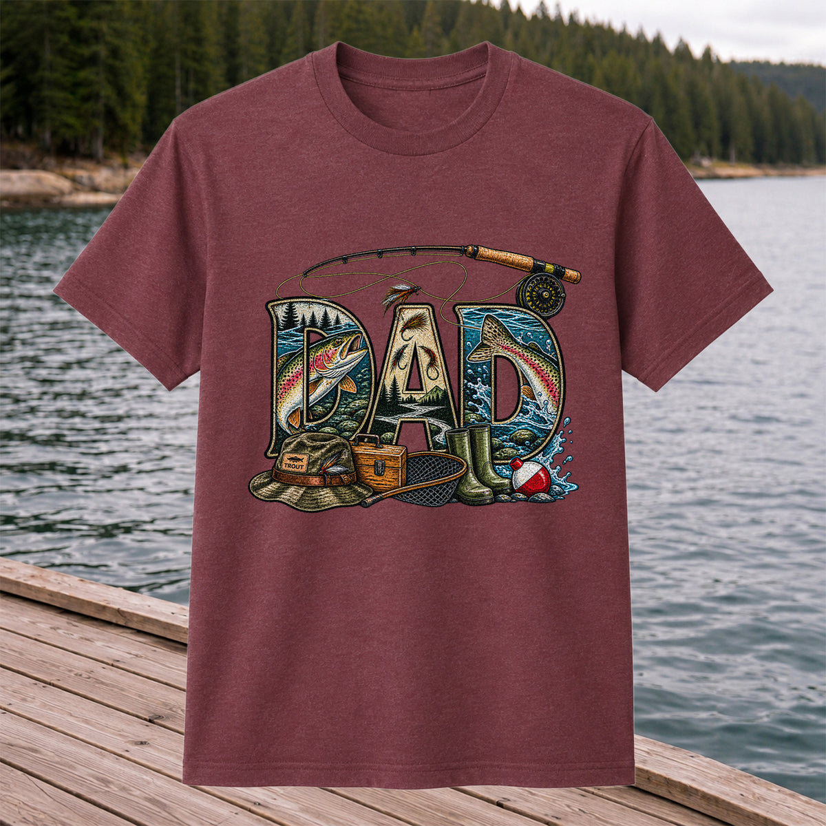 Dad Rainbow Trout Fly Fishing Vintage Graphic T-Shirt