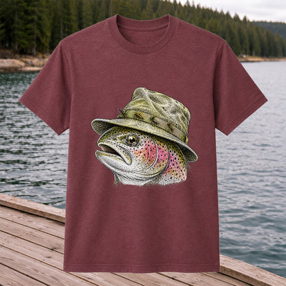 Rainbow Trout Wearing Fishing Hat Graphic T-Shirt