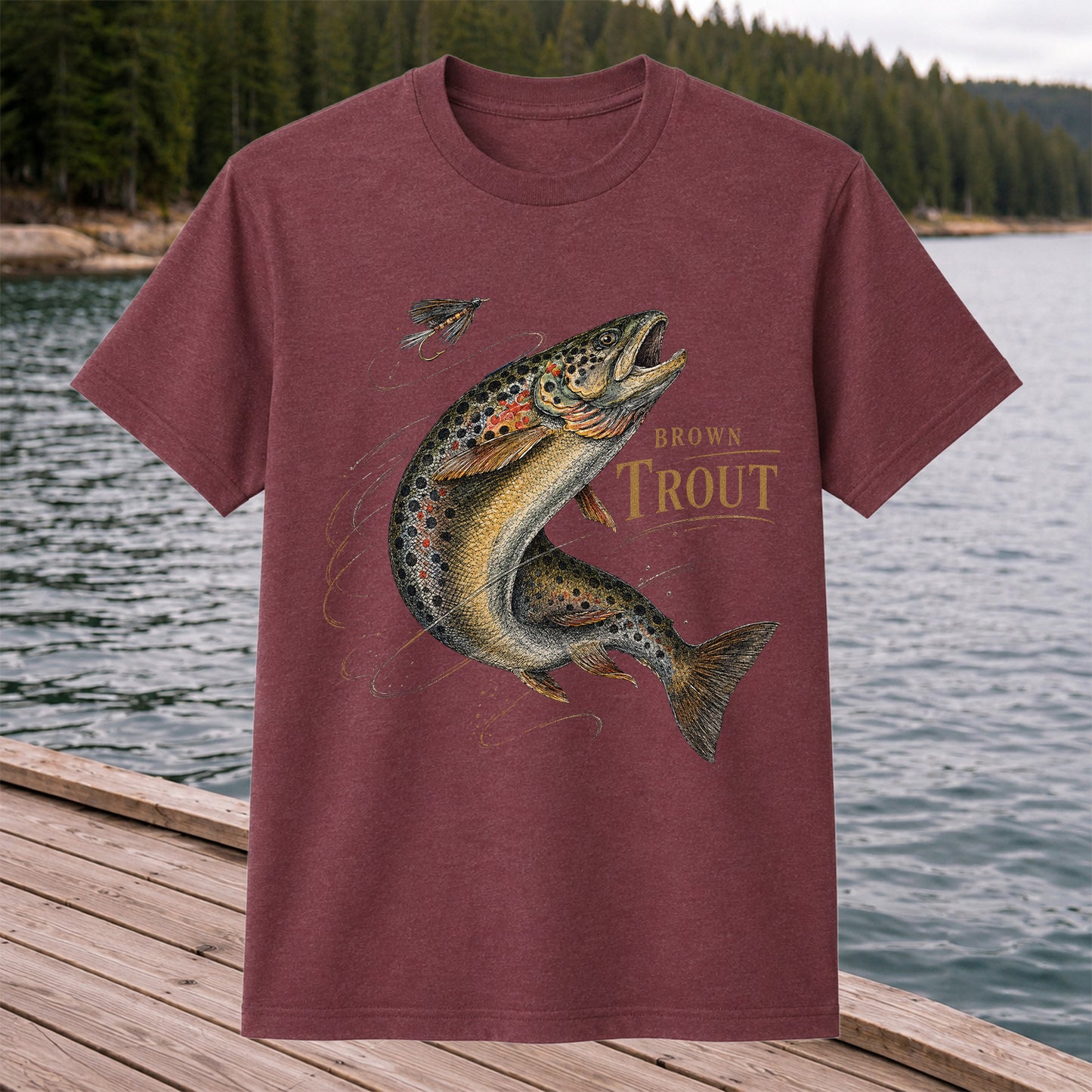Brown Trout Chasing Fly Vintage Fishing Graphic T-Shirt