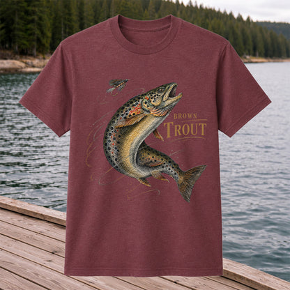 Brown Trout Chasing Fly Vintage Fishing Graphic T-Shirt