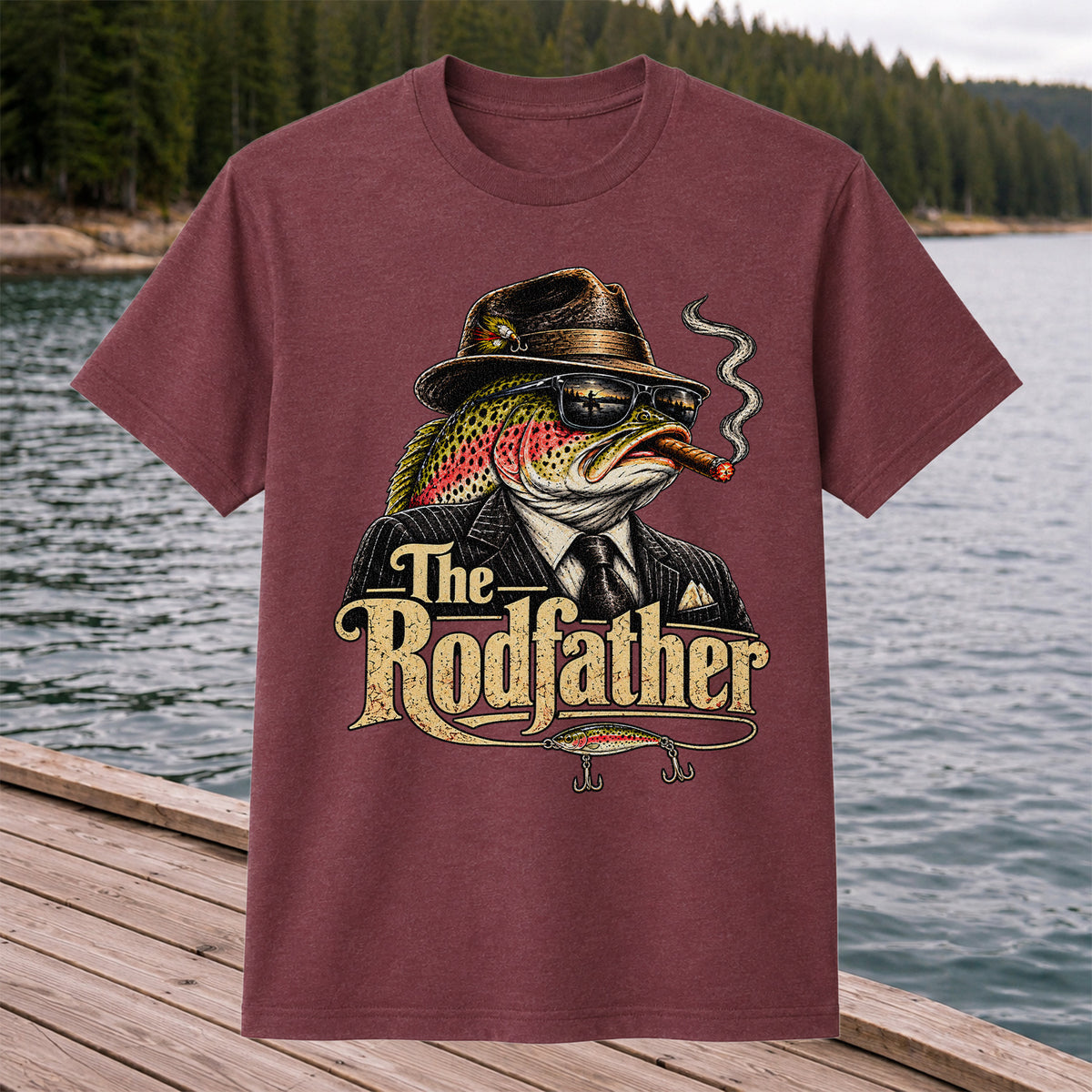 The Rodfather Rainbow Trout Gangster Funny Fishing T-Shirt