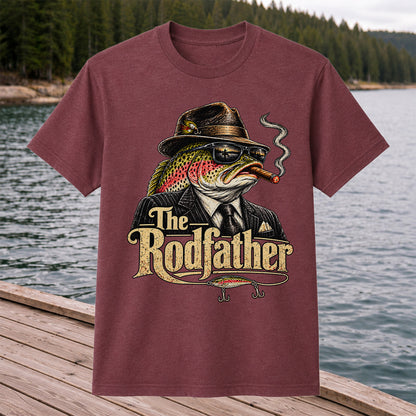 The Rodfather Rainbow Trout Gangster Funny Fishing T-Shirt