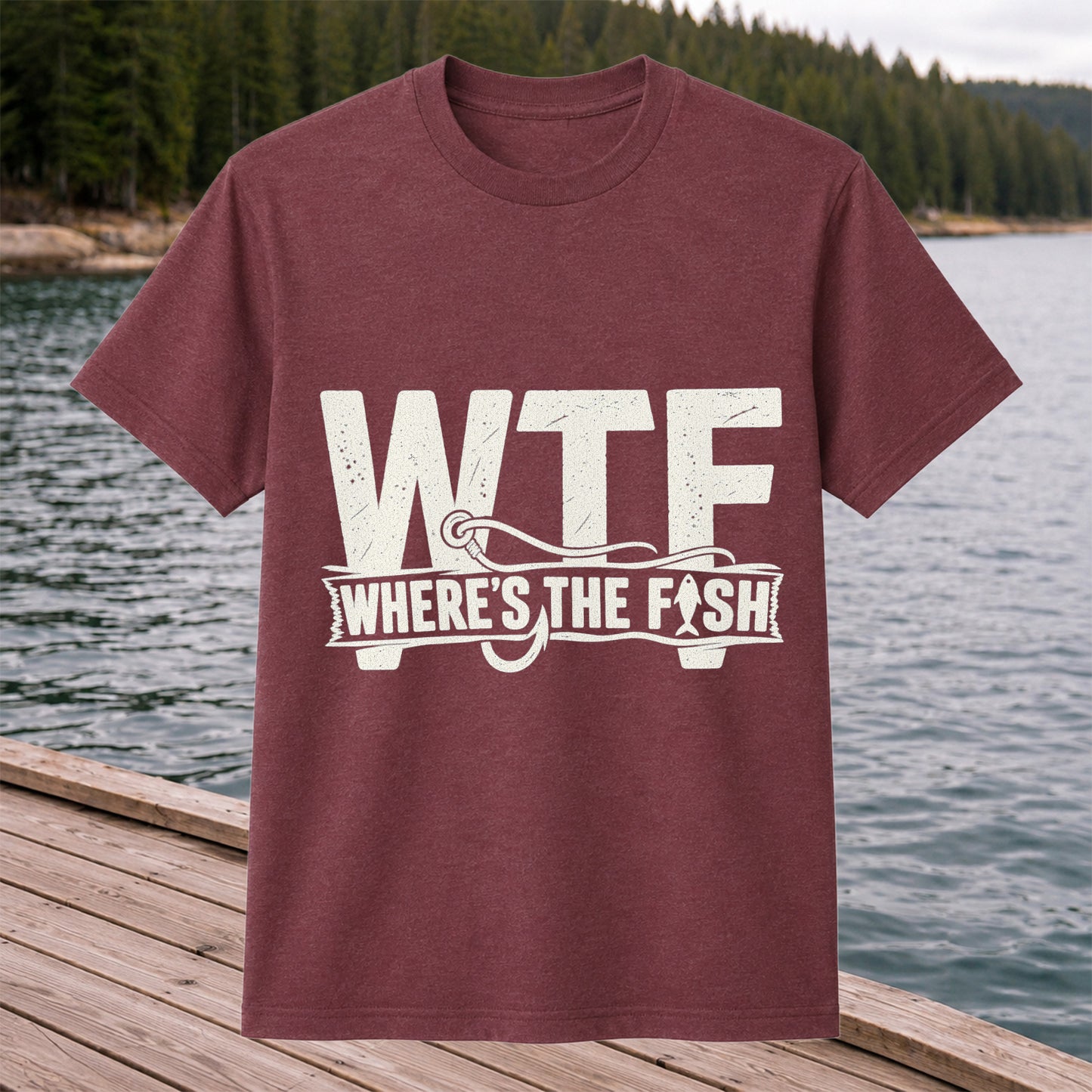 WTF Where's the Fish Funny Fishing Hook T-Shirt