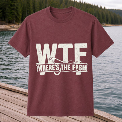 WTF Where's the Fish Funny Fishing Hook T-Shirt