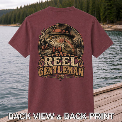 A Reel Gentleman Trout Fishing Vintage Graphic T-Shirt | Back Print