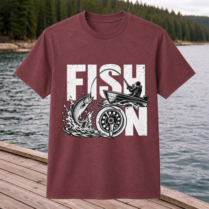 Fish On Jumping Trout and Fishing Boat Graphic T-Shirt