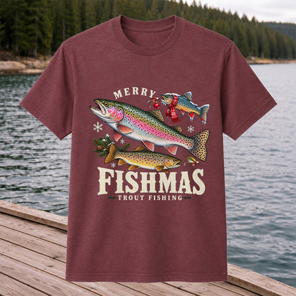 Merry Fishmas Trout Fishing Christmas Graphic T-Shirt