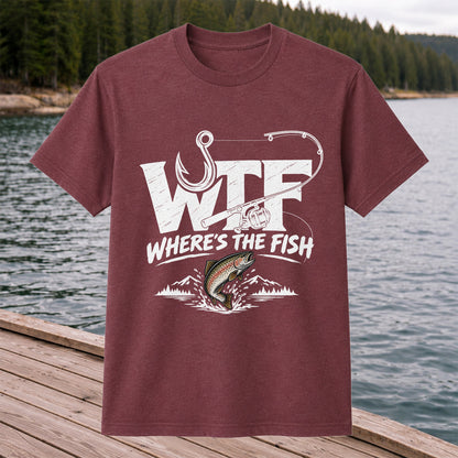 WTF Where's the Fish Rainbow Trout Fishing Graphic T-Shirt