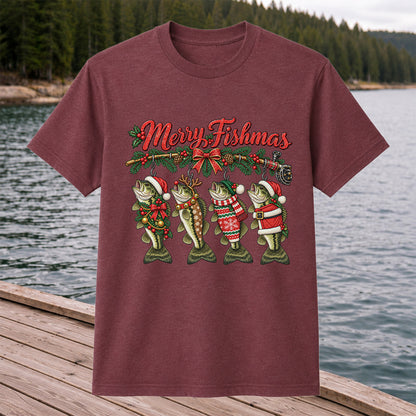 Merry Fishmas Christmas Bass Fishing Graphic T-Shirt