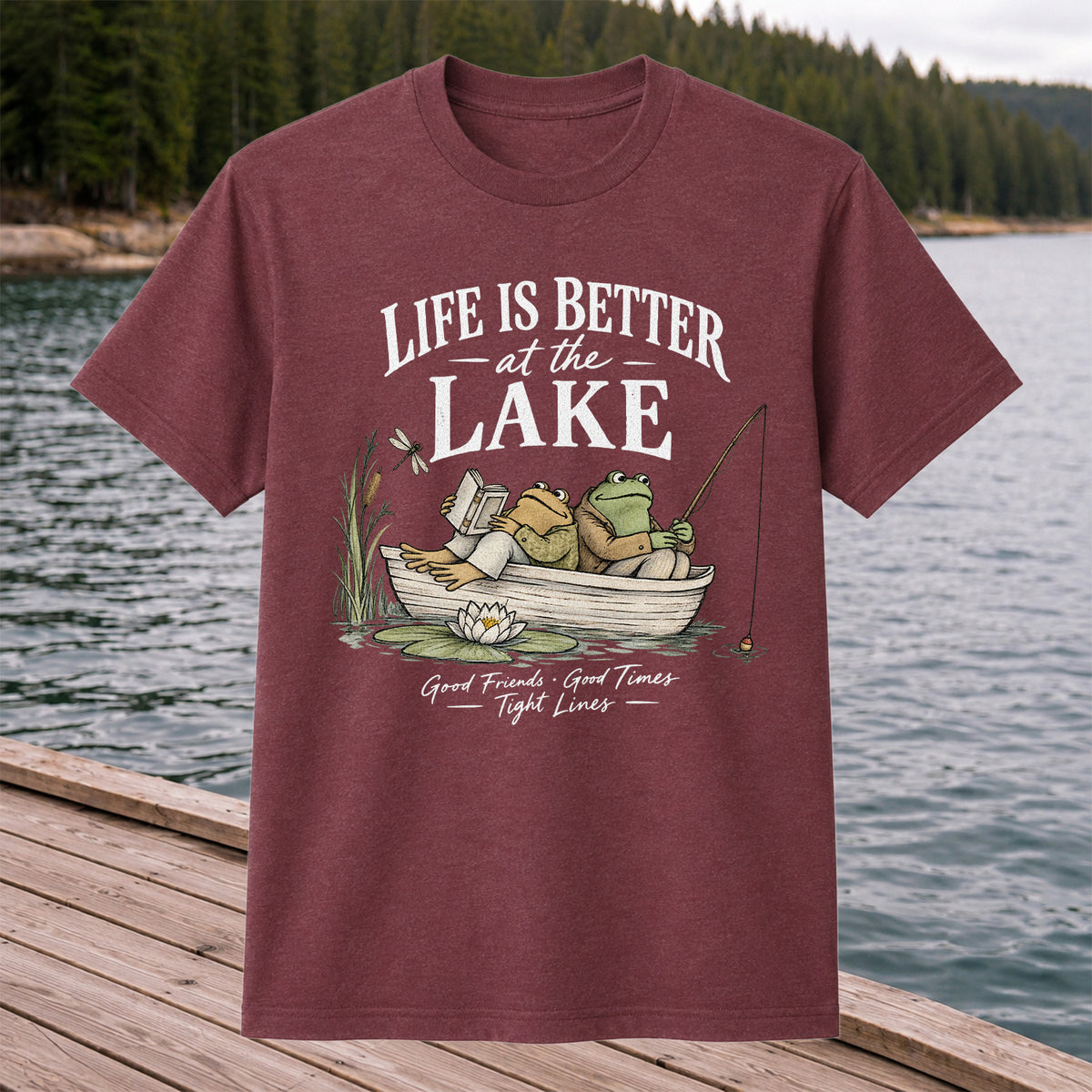 Life Is Better at the Lake Frog Fishing Graphic T-Shirt