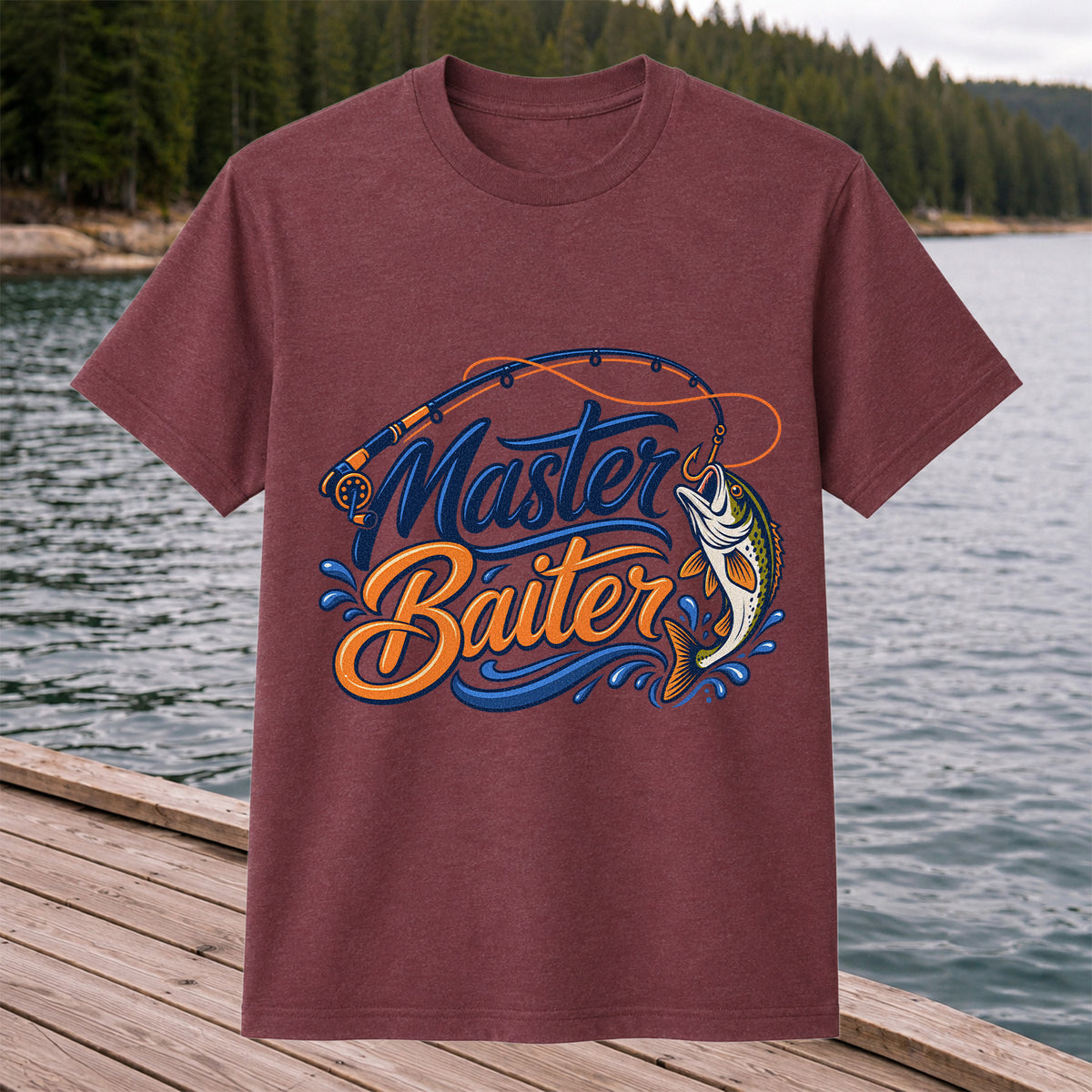 Master Baiter Funny Fishing Rod and Jumping Fish T-Shirt