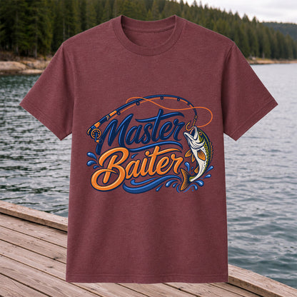 Master Baiter Funny Fishing Rod and Jumping Fish T-Shirt