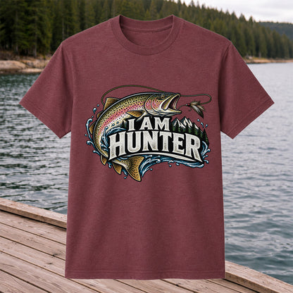 I Am Hunter Rainbow Trout Fly Fishing Mountain Graphic T-Shirt