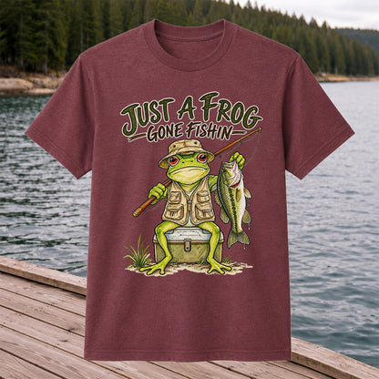 Just a Frog Gone Fishin' Bass Fishing Graphic T-Shirt