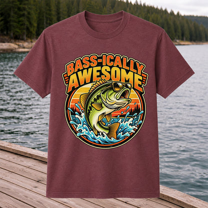 Bass-ically Awesome Funny Bass Fishing Graphic T-Shirt