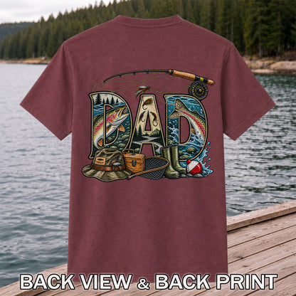 Dad Rainbow Trout Fly Fishing Vintage Graphic T-Shirt | Back Print