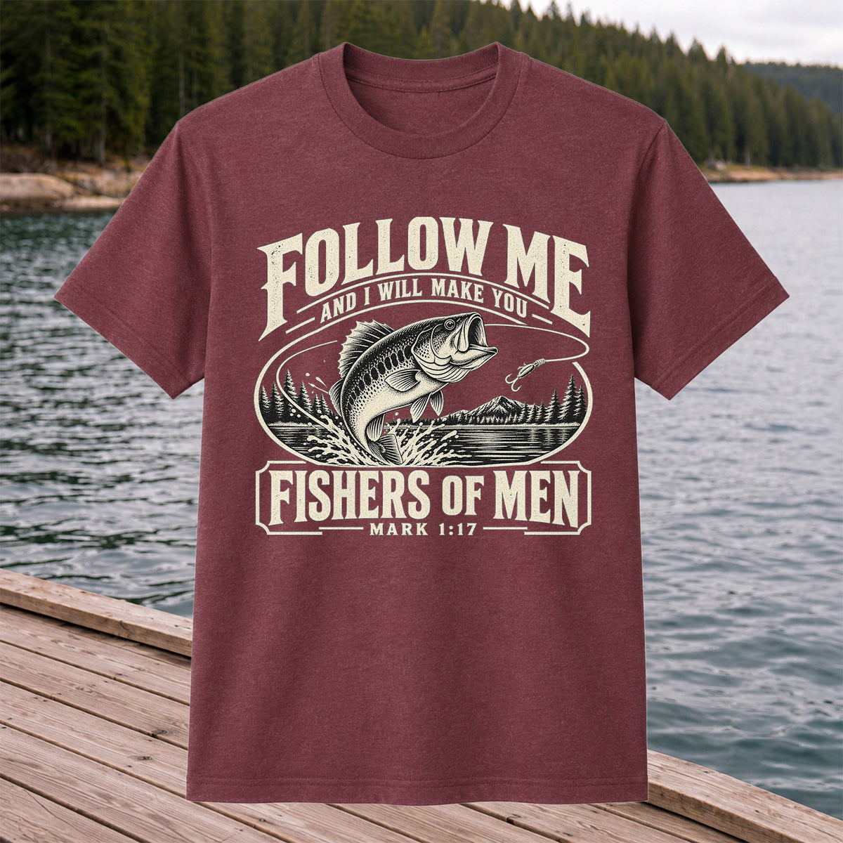 Follow Me Fishers of Men Christian Bass Fishing Graphic T-Shirt